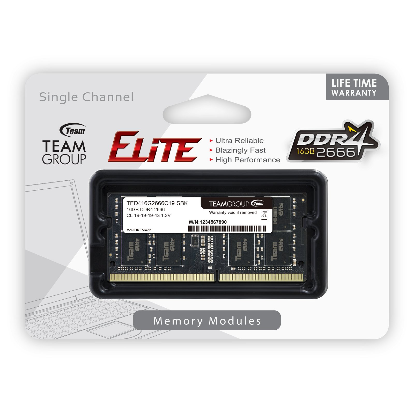 Team Group Elite 16GB 2666MHz DDR4 SODIMM Memory