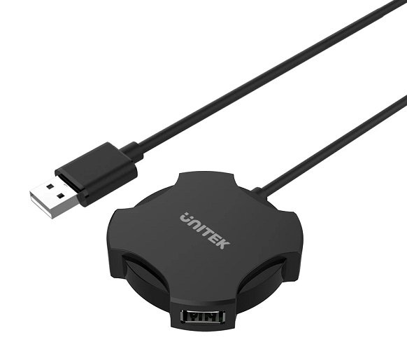 Unitek 4 Port USB-A 2.0 Hub with 360 Degree Design - Black