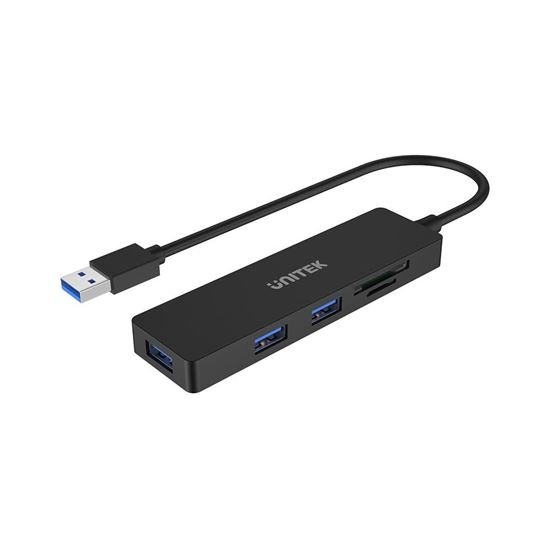 UNITEK uHUB Q4+ USB 3.1 3-Port Hub with SD/MicroSD Card Reader - Black
