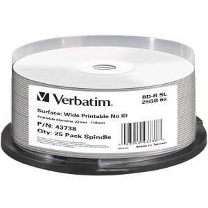 Verbatim BD-R 6X 25GB Inkjet Wide Printable Blu-Ray Discs - 25 Pack