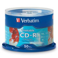 Verbatim CD-R 52X 700MB Silver Inkjet Printable CD Discs - 50 Pack