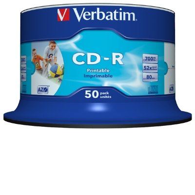 Verbatim CD-R 52X 700MB White Inkjet Printable CD Discs - 50 Pack + Go in the draw to WIN $500