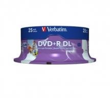 Verbatim DVD+R 8X 8.5GB White Inkjet Printable DVD Discs - 25 Pack